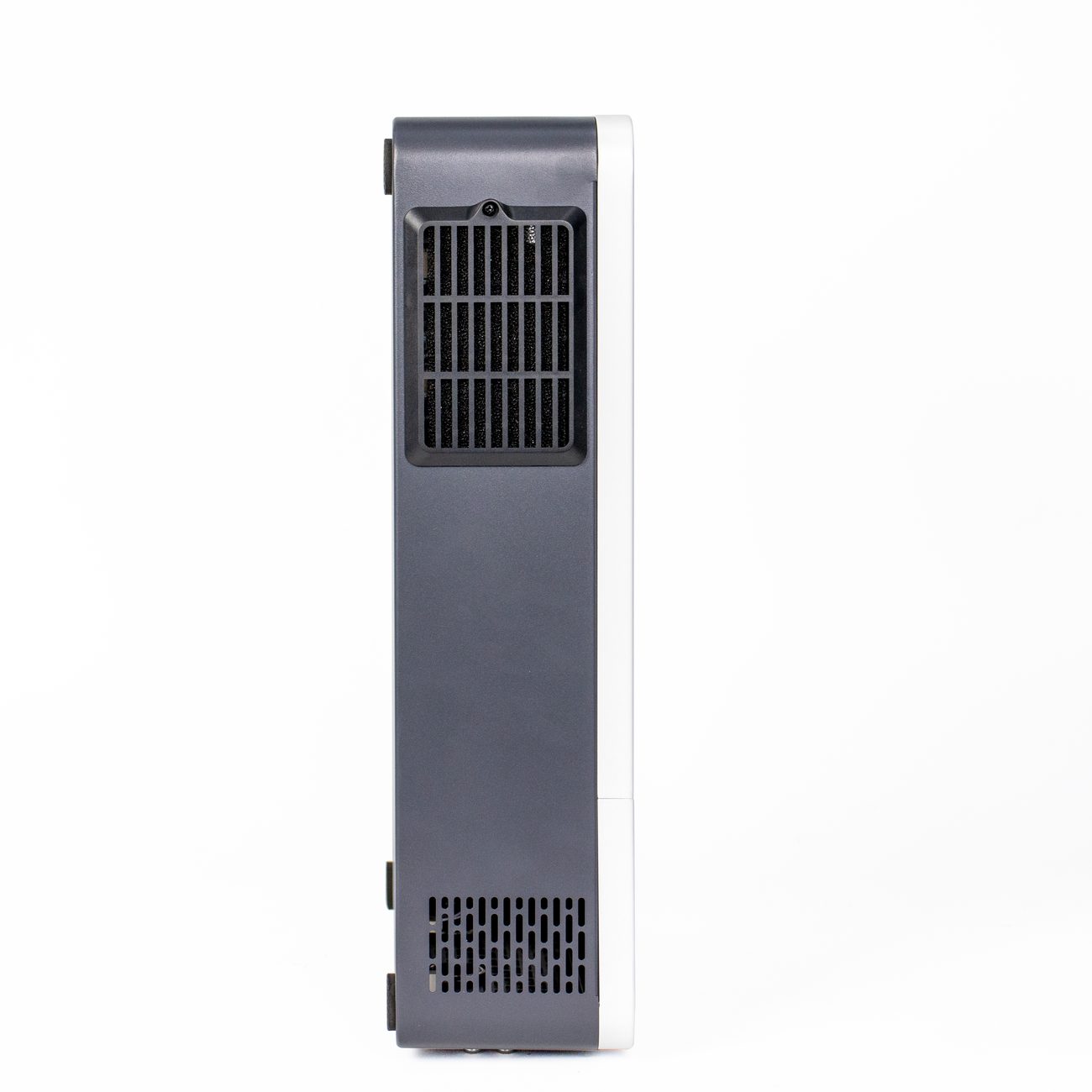 Side view of an inverter with the rating label visible