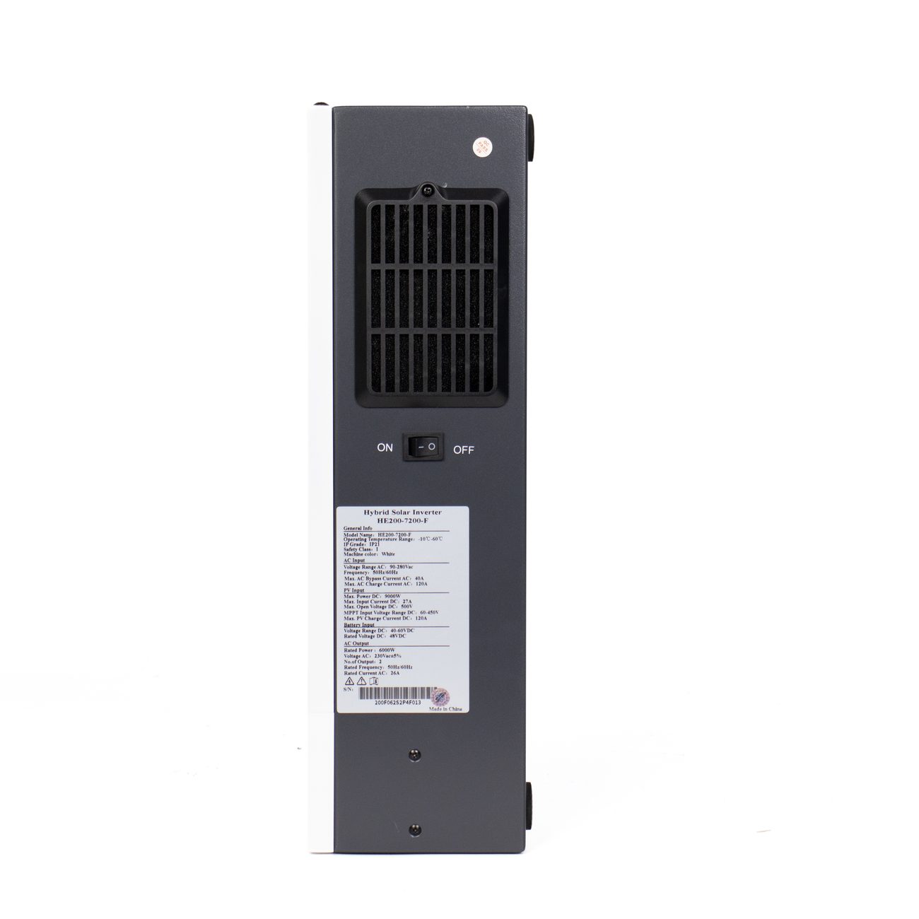 Rear plate of an inverter showing the ventilation grille