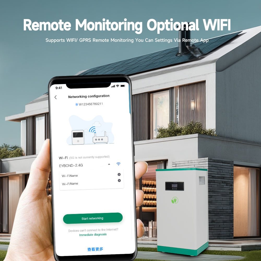 هاتف يعرض تطبيق المراقبة عبر Wi-Fi متصلًا بوحدة تخزين طاقة H3-W16-7200