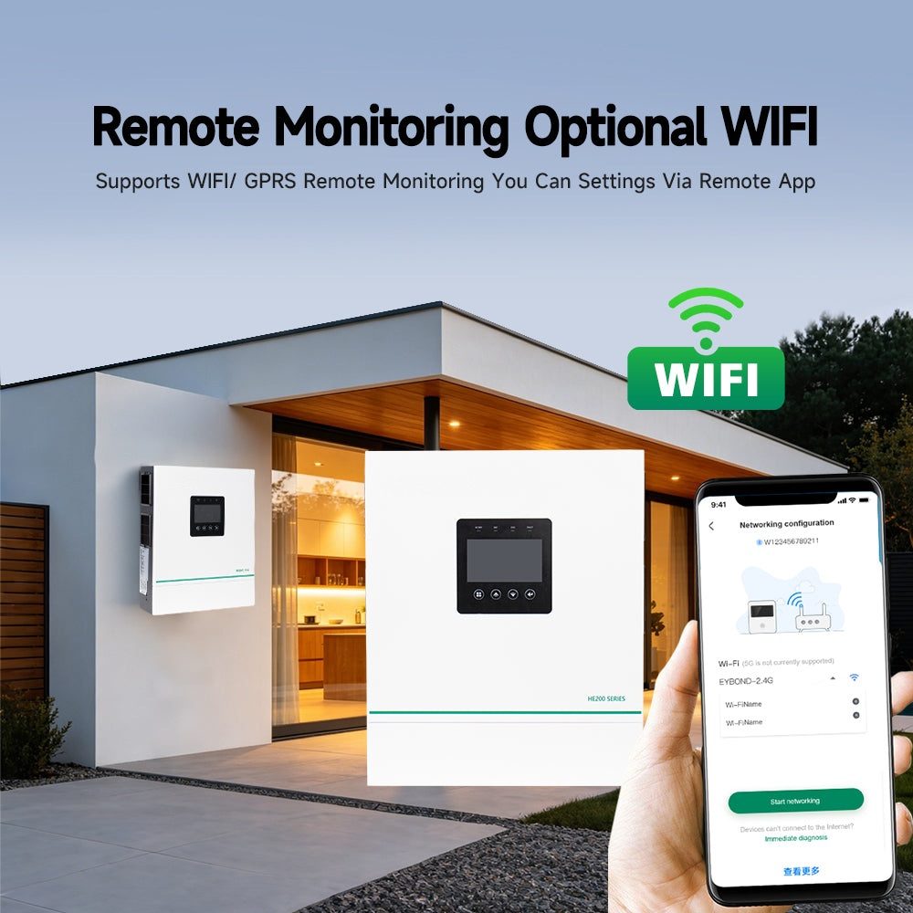 هاتف يعرض تطبيق مراقبة Wi-Fi متصلًا بعاكس HE200-12000-F