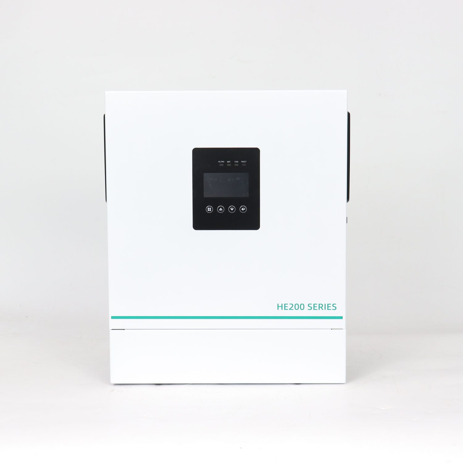 HE200-7200-FP 6200 W 48 V parallel-capable hybrid solar inverter, front view with the LCD panel