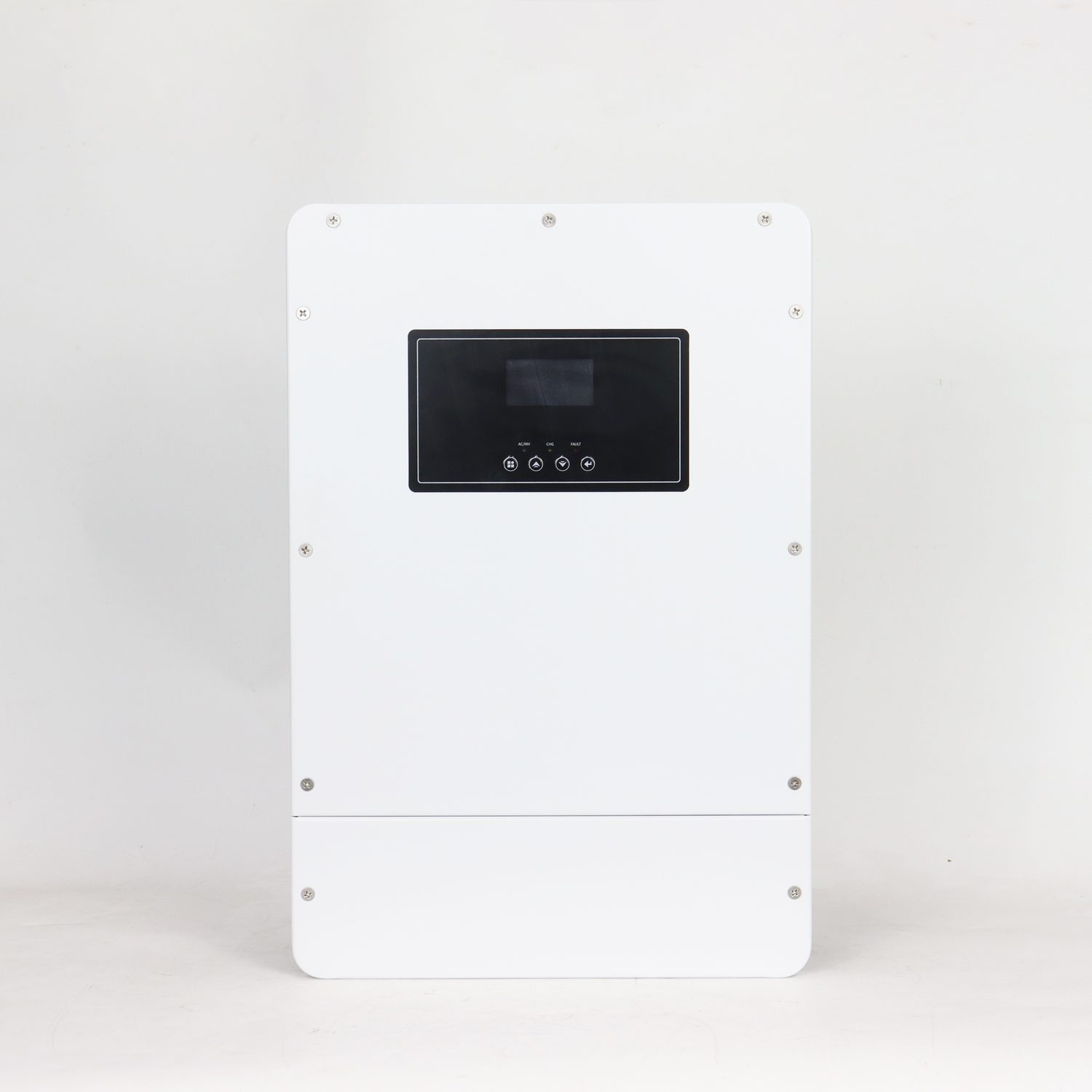 HE300-7200-FP-I5 parallel hybrid solar inverter in its IP54 sealed enclosure, front view