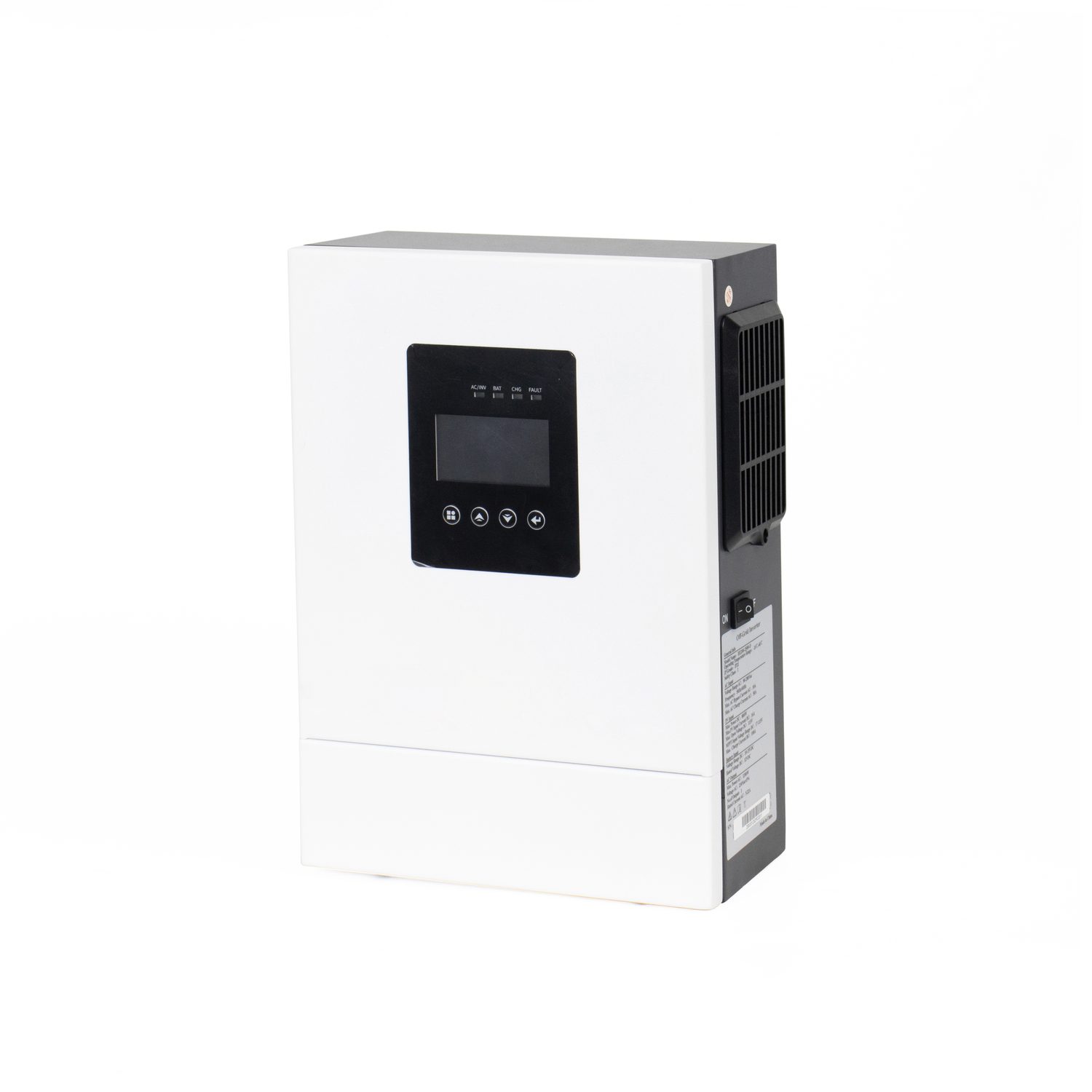 Off-grid solar inverter, front view with LCD panel