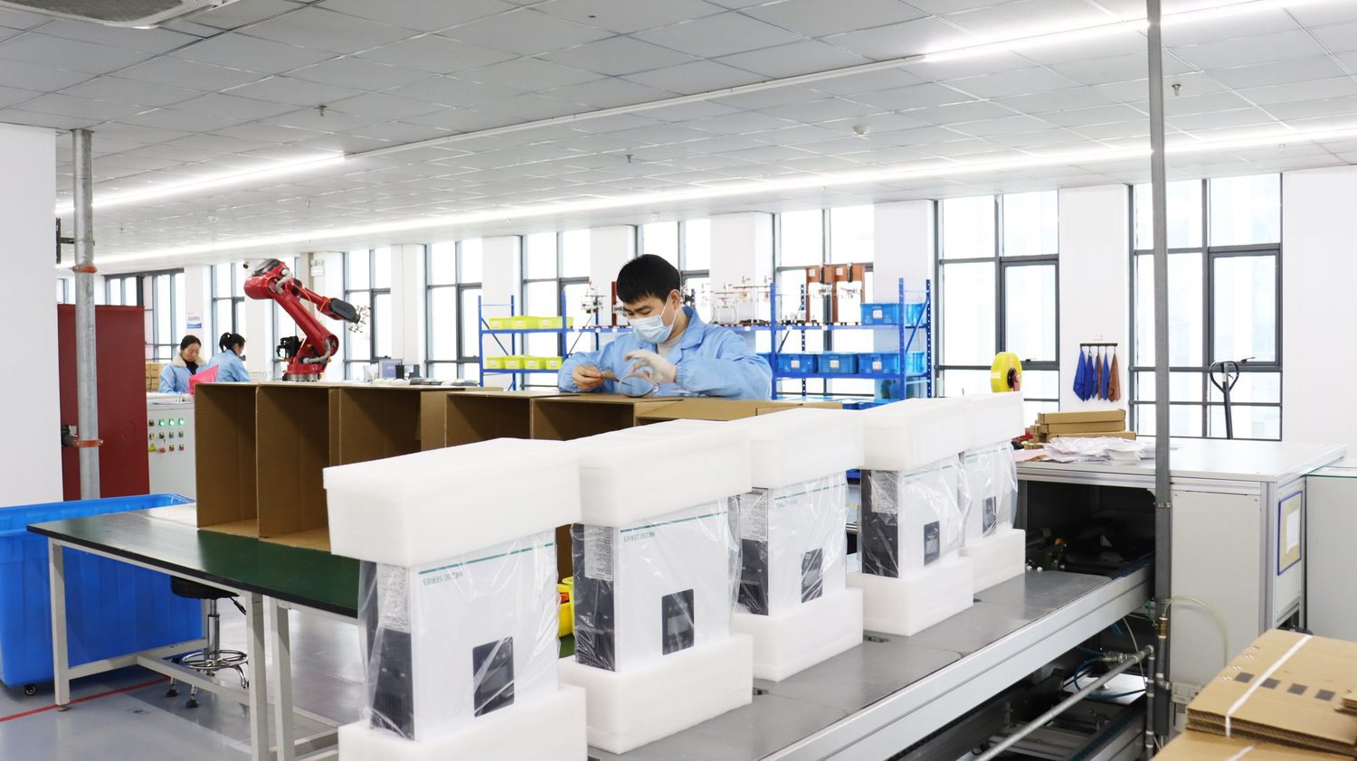 Finished inverter units in the packing and pre-dispatch inspection area